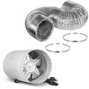 iPower 6 inch Inline Booster Fan and 8 Feet Non-Insulated Flex Air Aluminum Ducting Vent Hose for Kitchen Bathroom Grow Tent HVAC Exhaust or Intake, Silver