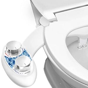 JUSTSTONE Bidet Toilet Seat Attachment, Self Cleaning Dual Nozzle Non-Electric Mechanical Fresh Water, Slim Toilet Bidet with Easy Water Pressure Adjustment for Bathroom and Toilet (BLUE)