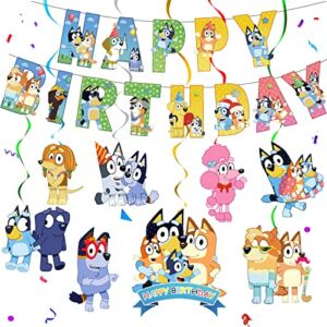 Blue Dog Birthday Party Supplies, Blue Party Decorations Banner and Hanging Swirls for Kid, Boys And Girls Happy Birthday Banners