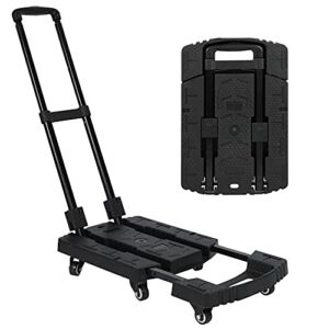 Varbucamp Folding Hand Truck, 440lbs Portable Heavy Duty Luggage Cart with Telescoping Handle and 6 Wheels, Utility Dolly Platform Cart for Office Luggage Shopping, Black
