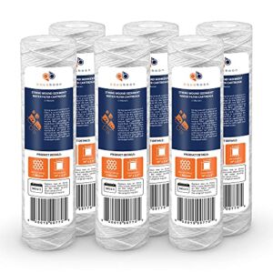 Aquaboon 1 Micron 10″ x 2.5″ String Wound Sediment Water Filter Cartridge | Universal Replacement for Any 10 inch RO Unit | Compatible with WFPFC4002, CW-F, PFC4002, SWC-25-1001, SWF-25-1001, 6-Pack