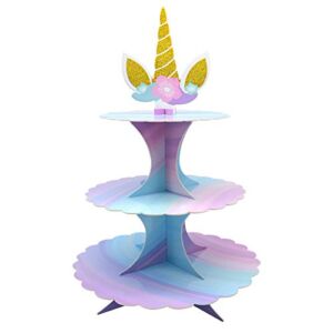 WEEPA Unicorn Party Supplies Birthday Decorations 3 Tier Unicorn Cupcake Stand Round Serving Tray Stand Cake Display Table for Unicorn Theme Party Birthday Baby Shower Wedding(3-Tier Unicorn)