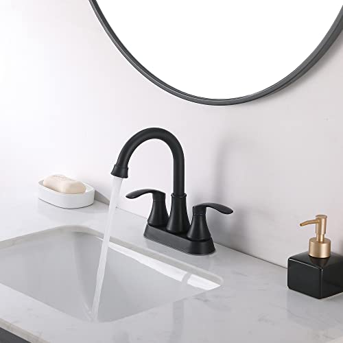 Friho Lead-Free Modern Commercial Two Handle Matte Black Bathroom Faucet, Bathroom Sink Faucet 3 Hole Bath Vanity Faucets with Drain Stopper and Water Hoses | The Storepaperoomates Retail Market - Fast Affordable Shopping