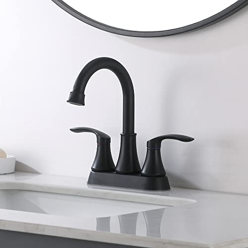 Friho Lead-Free Modern Commercial Two Handle Matte Black Bathroom Faucet, Bathroom Sink Faucet 3 Hole Bath Vanity Faucets with Drain Stopper and Water Hoses | The Storepaperoomates Retail Market - Fast Affordable Shopping