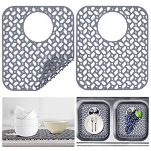JUSTOGO Silicone Sink Protector, Rear Drain Kitchen Sink Mats Grid Accessory,2 PCS Folding Non-slip Sink Mat for Bottom of Farmhouse Stainless Steel Porcelain Sink (Grey,13.58 ”x 11.6 ”)