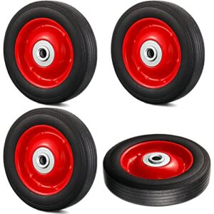 4 Pcs Replacement Hand Truck Wheels with Ball Bearings, 6 Inch Solid Rubber Flat-free Tires with 1/2 Inch Axles for Hand Truck, Trolley, Wheelbarrow, Dolly, Cart Pressure Washer, 132 lbs Load Capacity
