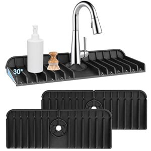 Sink Splash Guard Behind Faucet – 2 Pack, Silicone Faucet Handle Drip Catcher Tray, Kitchen Sink Mats, Faucet Mat by HOMKULA (Black)