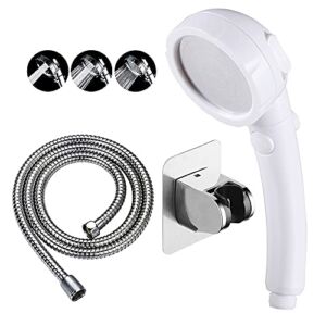 KAIYING Drill-Free High Pressure Handheld Shower Head with ON/OFF Pause Switch 3 Spray Modes Water Saving Showerhead , Detachable Shower-Head, (G:Shower Head (White)+Bracket+Hose)