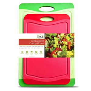 Raj Plastic Cutting Board Reversible Cutting board, Dishwasher Safe, Chopping Boards, Juice Groove, Large Handle, Non-Slip, BPA Free (X-Large and Medium, Lime Green & Red)