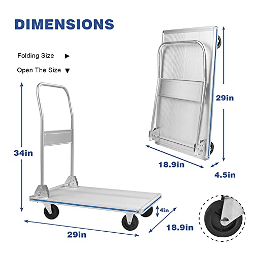 Platform Truck Folding Aluminum Platform Cart Heavy Duty Push Cart Dolly Hand Truck 440lbs Weight Capacity(29″ L X 19″ W) | The Storepaperoomates Retail Market - Fast Affordable Shopping