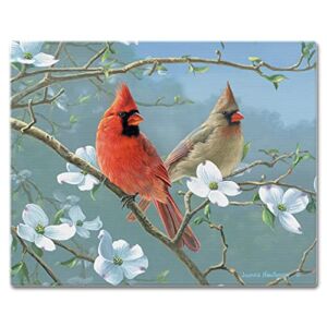 CounterArt Beautiful Songbirds Cardinal 3mm Heat Tolerant Tempered Glass Cutting Board 15” x 12” Manufactured in the USA Dishwasher Safe