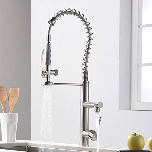 Commercial Kitchen Faucet with Pull Down Sprayer,Modern Single Handle High Arch Pre-Rinse Spring Kitchen Sink Faucet,Brushed Nickel | The Storepaperoomates Retail Market - Fast Affordable Shopping