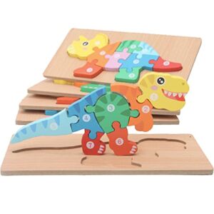 MONTESSORI MAMA Toddler Puzzles for Kids Ages 3-5 Dinosaur Puzzle 5-Pack | Montessori Toys for 3 Year Olds | Toddler Toys Age 2-4 Gifts for 3 Year Old Boys Girls | Wooden Puzzles for Toddlers