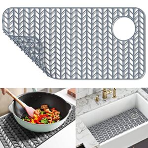 Silicone sink mat protectors for Kitchen 28.6”x 14.5”.JOOKKI Kitchen Sink Protector Grid for Farmhouse Stainless Steel accessory with Right & Left Drain…