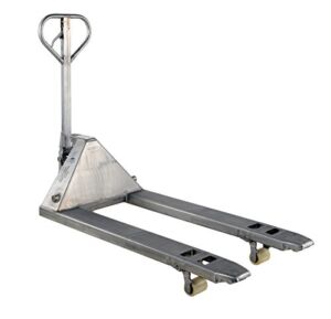 Vestil PM5-2748-SS 304 Stainless Steel Pallet Truck with Polyurethane Wheels, 5500 lbs Capacity, 48″ Length x 27″ Width Fork