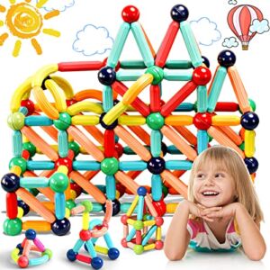 UREC Magnetic Building Sticks Blocks for Toddlers Toys, 64 Pieces 3D Magnet Building Puzzle Toys Gift for Kids, Montessori Toys, Preschool STEM Educational Sensory Magnet Toys for Toddlers Gifts