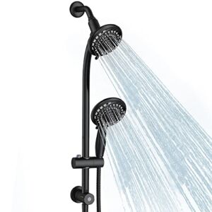 Egretshower Handheld Showerhead & Rain Shower Combo for Easy Reach , 27.5″ Drill-free Stainless Steel Slide Bar, 5”of 5-setting Handheld Shower and Showerhead, with 5ft Hose – Black