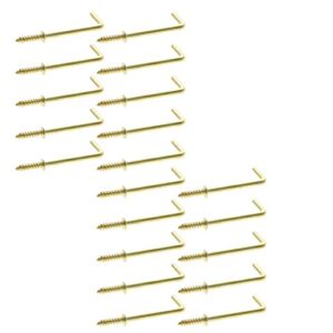 Yinpecly 30pcs 70mm Length Copper Plated Self-Tapping Right-Angle L Shape Screw Hook for Home, Workplace, Office Gold Tone