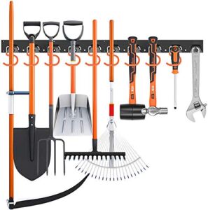 Wall Mount Tool Organizer 64 Inch Adjustable Storage System Tool Hangers for Mop and Broom Holder Shovel, Rake, Broom