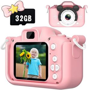 Saneen Kids Camera, 40MP & 1080P HD Digital Camera for Kids Ages 2-9, 4X Zoom Toddler Kids Toy Camera for 2 3 4 5 6 7 8 9 Year Old Girls Boys Christmas Birthday Gifts with 32GB TF Card (Pink Mouse)