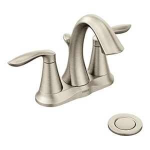 Moen Eva Brushed Nickel Two-Handle 4-Inch Centerset Bathroom Faucet with Drain Assembly, Bathroom Faucets for Sink 3-Hole, 6610BN