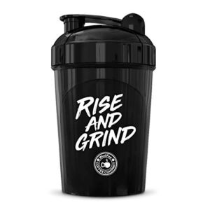 Rise And Grind Shaker Bottle, 16 oz. Shaker Bottle, BPA Free & Lid Mixing Technology (16 oz, Black)