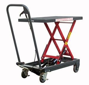 PHT Hydraulic Lift Cart, 500 Lb. Capacity, 28″ x 18″ Platform, 9″ to 28.5″ Lift Height, Includes Rubber Anti-Slip Pat, Manual Scissor Lift Table, Pake Handling Tools