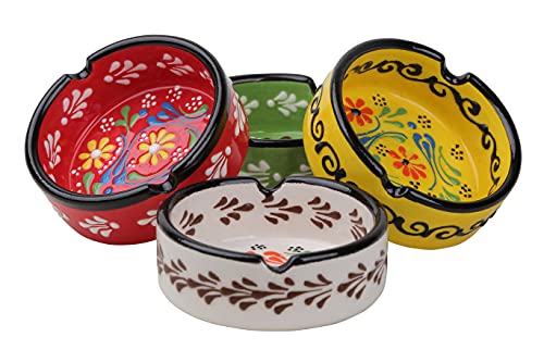 Set of 4 Ashtrays Cute Hand-Paint Ceramic Cigar Ashtray Outdoor Cigarette Ash Tray Colored Ceramic Ashtrays Gloss for Indoor, Outdoor, Patio, Home, Office Smoking Ash Tray Handwork Ashtray (4 Pcs) | The Storepaperoomates Retail Market - Fast Affordable Shopping