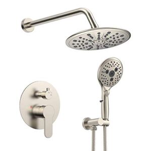 SunCleanse Shower System, Bathroom Rainfall Shower Faucet Set Complete with 7-Setting Handheld Shower Head Combo, Included Rough in Valve and Trim Kit, Brushed Nickel