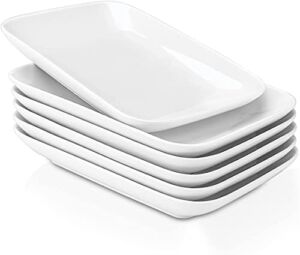 DELLING 8 Inch Rectangular Salad Plates/Appetizer Plates Set, Porcelain Dessert Plates, Small Serving Plates for Salad, Appetizer and More – Microwave, Oven, and Dishwasher Safe – Set of 6, White