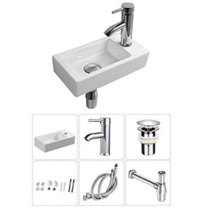 Wall Hung Basin Sink Small Cloakroom Basin Rectangle Ceramic Wash Basin Right Hand (Right Hand Sink Set(with Faucet&Drain))