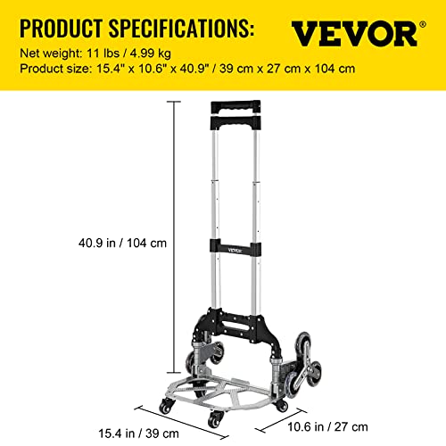 VEVOR Stair Climbing Cart, 15.4″ x 10.6″ Folding Hand Truck, 176 LBS Weight Capacity Aluminum Alloy Hand Cart with 10 Crystal Castors Suitable for Carry Luggage, Shopping Groceries, Transport Goods | The Storepaperoomates Retail Market - Fast Affordable Shopping
