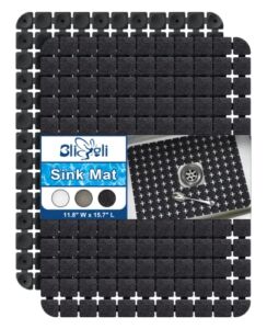 Bligli Sink Mat for Stainless Steel/Ceramic Sinks, 15.7×11.8 inches PVC Sink Protectors for Bottom of Kitchen Sink, Dishes and Glassware drain Mats, Durable and Fast Draining (Black)