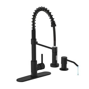 Casavilla Kitchen Faucet Set, Black Kitchen Sink Faucets with Pull Down Sprayer and Soap Dispenser, Single Handle Stainless Steel Faucets for Kitchen Sinks, Farmhouse Kitchen Faucets with Deck Plate