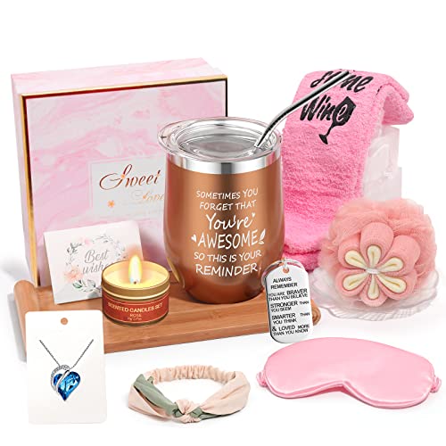 SHVYOG Birthday Gifts for Women,Wine Gifts for Women with Wine Tumbler,Rose Scented Candle,Wine Socks,Sleeping Eye Mask, Necklace,Headbands,Shower Sponge,Keychain Straw,Mother’s Gift | The Storepaperoomates Retail Market - Fast Affordable Shopping