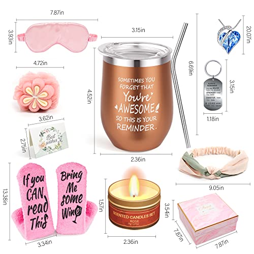 SHVYOG Birthday Gifts for Women,Wine Gifts for Women with Wine Tumbler,Rose Scented Candle,Wine Socks,Sleeping Eye Mask, Necklace,Headbands,Shower Sponge,Keychain Straw,Mother’s Gift | The Storepaperoomates Retail Market - Fast Affordable Shopping