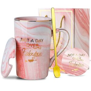 NJCharms Ceramic Coffee Mugs Set, Not A Day Over Fabulous Gifts Mug, Unique Birthday Gifts for Women – Best Presents Women Birthday Gift Ideas for Friends Female, Wife, Mom, Sister, 14 Oz, Pink