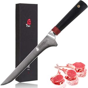 TUO Cutlery Boning Fillet Knife, Japanese AUS-10 67-Layers High Carbon Rose Damascus Steel, Kitchen Knife with Ergonomic G10 Handle – Ring RC Series -6″