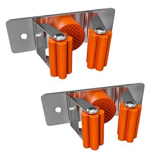 Sayoneyes Broom and Mop Holder Wall Mounted – Heavy Duty SUS304 Stainless Steel Broom Organizer Wall Mount for Laundry Room, Garden, Garage – 2 Pack (Orange)