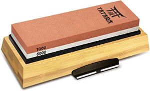 TATARA | Japanese Whetstone 1000/6000 Grit | Double Sided Knife Sharpening Stone With Honing Guide | Non-Slip Bamboo Base | Best Waterstone Sharpener
