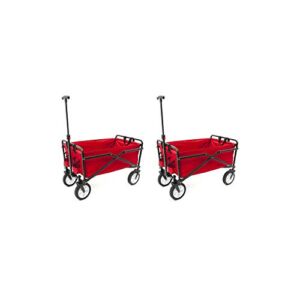 Seina Heavy Duty Steel Compact Collapsible Folding Outdoor Portable Utility Cart Wagon w/All Terrain Rubber Wheels & 150 Pound Capacity, Red (2 Pack)