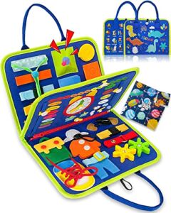 Exorany Busy Board Montessori Toys for 1 2 3 4 Year Old Boys & Girls Gifts, Sensory Toys for Toddlers 1-3, Autism Educational Travel Toys, Preschool Activities for Learning Fine Motor Skills (Blue)