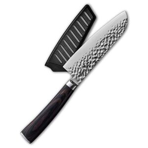 Japanese Chef Knifes Set Hajegato Professional Chefs Knife & Paring Kitchen Knifes Set 7cr17 German High Carbon Stainless Steel, 2 Piece Gift Sets… (Santoku 5″)