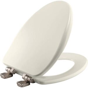 BEMIS 19170NISL 346 Alesio II Toilet Seat with Brushed Nickel Hinges will Slow Close, Never Loosen and Provide the Perfect Fit, ELONGATED, High Density Enameled Wood, Biscuit/Linen