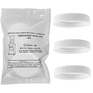 Threaded / Screw-On Caps for 3 and 5 Gallon Water Bottle Jugs (3 pk) (53mm, White)