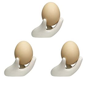 MaoYaMao Set of 3 Creative Ceramic Hand Shaped Egg Cup Holder Porcelain Egg Cup Easter Egg Display Stand for Hard Boiled Eggs Breakfast Table Kitchen Gift(White)