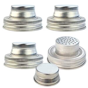 obmwang 4 Pack of Stainless Steel Mason Jar Shaker Lids Caps for Cocktail,Dredge Flour,Mix Spices,Sugar, Salt, Peppers and More or Shake Drinks Cocktail–Fits Any Regular Mouth Mason Jar Canning Jar