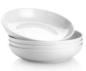 Nucookery Porcelain Pasta Bowls 30oz – White Soup Bowls – Large Dinner Bowls For Salad Serving – Easy to Clean & Dishwasher Safe – Set of 4