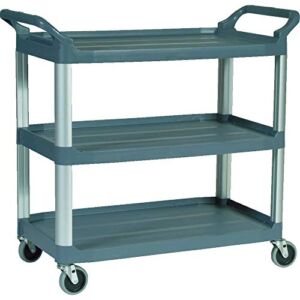 Rubbermaid Commercial Products Heavy Duty 3-Shelf Rolling Service/Utility/Push Cart, 300 lbs. Capacity, Gray, for Foodservice/Restaurant/Cleaning (FG409100GRAY)
