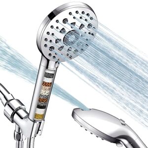 Filtered Shower Head with Handheld, FEELSO High Pressure 7 Spray Mode Showerhead Built-in Power Wash with Hose, Bracket and 15 Stage Hard Water Shower Filter for Remove Chlorine and Harmful Substances